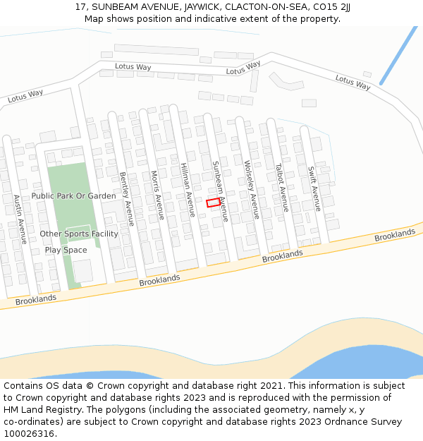 17, SUNBEAM AVENUE, JAYWICK, CLACTON-ON-SEA, CO15 2JJ: Location map and indicative extent of plot