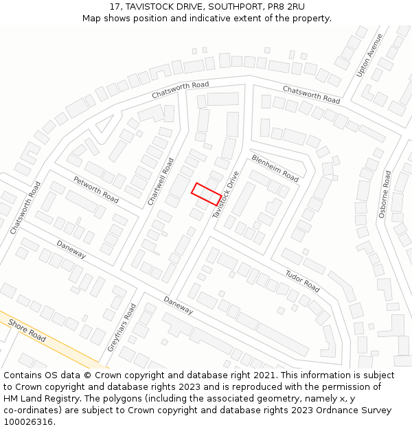 17, TAVISTOCK DRIVE, SOUTHPORT, PR8 2RU: Location map and indicative extent of plot