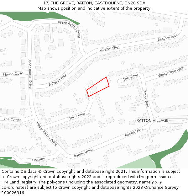 17, THE GROVE, RATTON, EASTBOURNE, BN20 9DA: Location map and indicative extent of plot