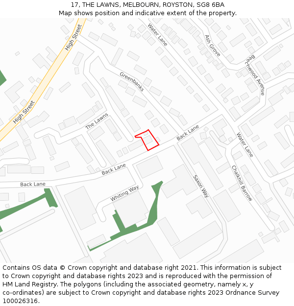 17, THE LAWNS, MELBOURN, ROYSTON, SG8 6BA: Location map and indicative extent of plot