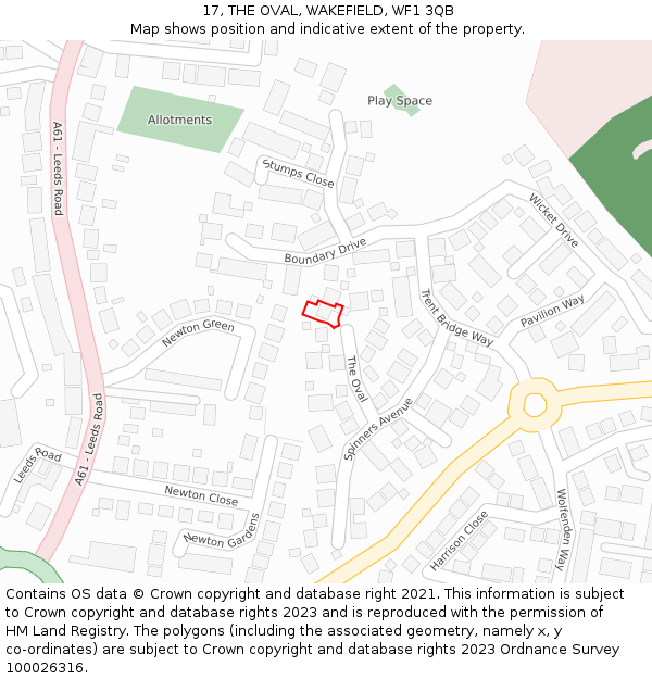 17, THE OVAL, WAKEFIELD, WF1 3QB: Location map and indicative extent of plot