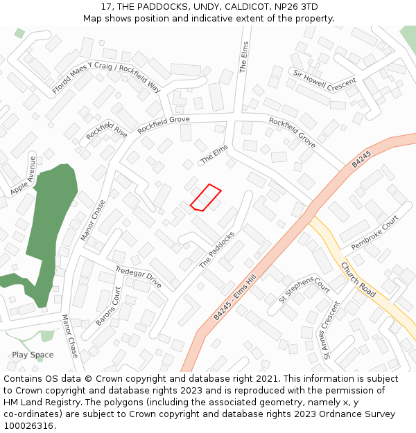 17, THE PADDOCKS, UNDY, CALDICOT, NP26 3TD: Location map and indicative extent of plot