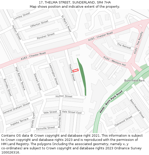 17, THELMA STREET, SUNDERLAND, SR4 7HA: Location map and indicative extent of plot