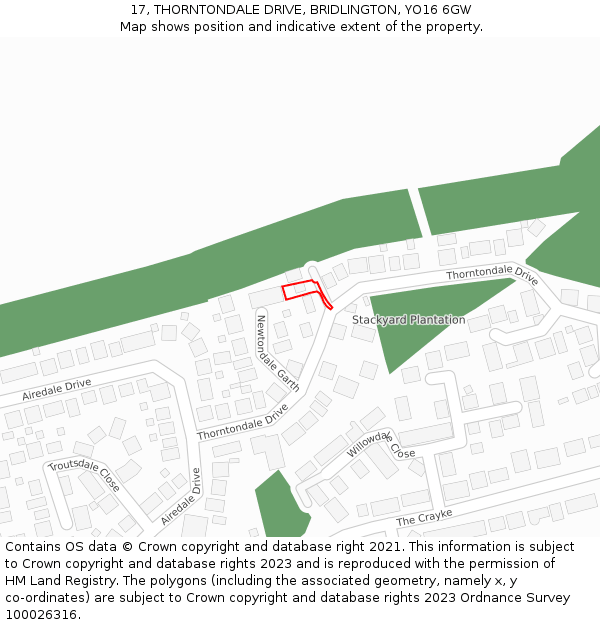 17, THORNTONDALE DRIVE, BRIDLINGTON, YO16 6GW: Location map and indicative extent of plot