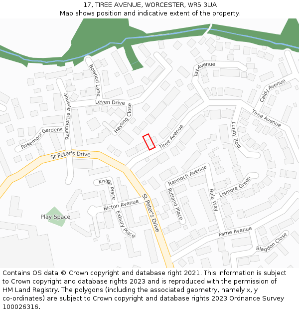 17, TIREE AVENUE, WORCESTER, WR5 3UA: Location map and indicative extent of plot