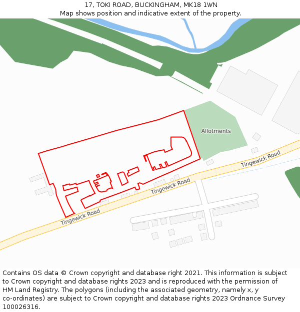 17, TOKI ROAD, BUCKINGHAM, MK18 1WN: Location map and indicative extent of plot