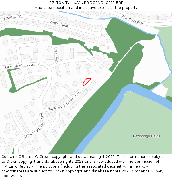 17, TON TYLLUAN, BRIDGEND, CF31 5BE: Location map and indicative extent of plot