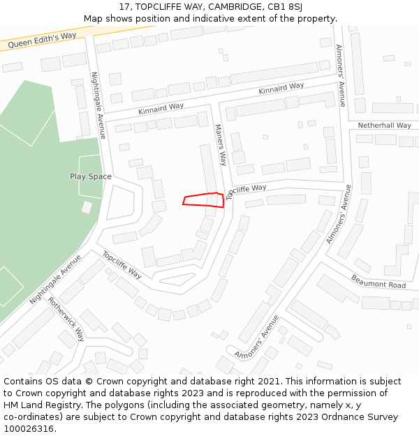 17, TOPCLIFFE WAY, CAMBRIDGE, CB1 8SJ: Location map and indicative extent of plot