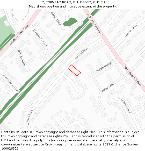 17, TORMEAD ROAD, GUILDFORD, GU1 2JA: Location map and indicative extent of plot