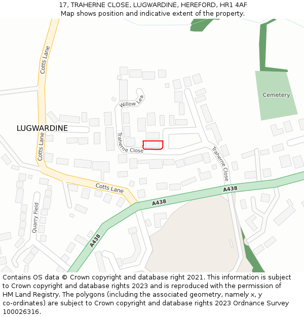 17, TRAHERNE CLOSE, LUGWARDINE, HEREFORD, HR1 4AF: Location map and indicative extent of plot