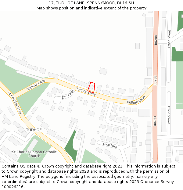 17, TUDHOE LANE, SPENNYMOOR, DL16 6LL: Location map and indicative extent of plot