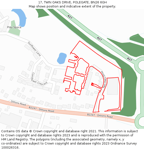 17, TWIN OAKS DRIVE, POLEGATE, BN26 6GH: Location map and indicative extent of plot