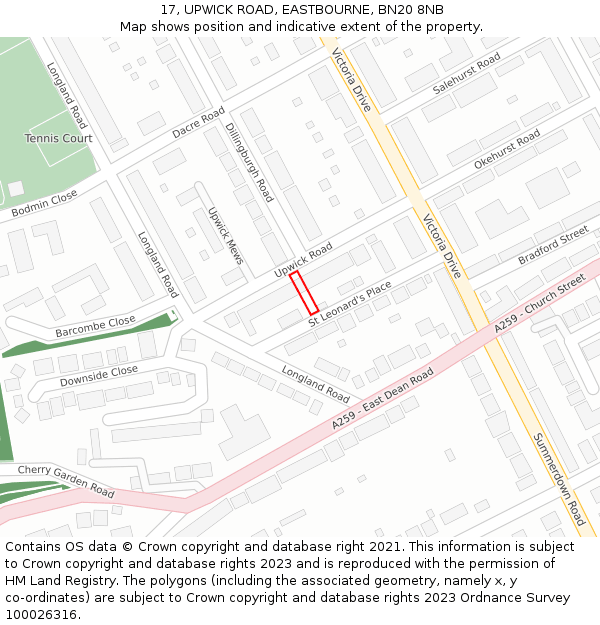 17, UPWICK ROAD, EASTBOURNE, BN20 8NB: Location map and indicative extent of plot