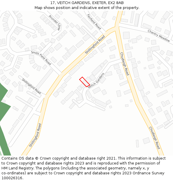 17, VEITCH GARDENS, EXETER, EX2 8AB: Location map and indicative extent of plot