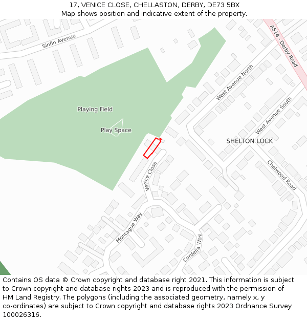 17, VENICE CLOSE, CHELLASTON, DERBY, DE73 5BX: Location map and indicative extent of plot