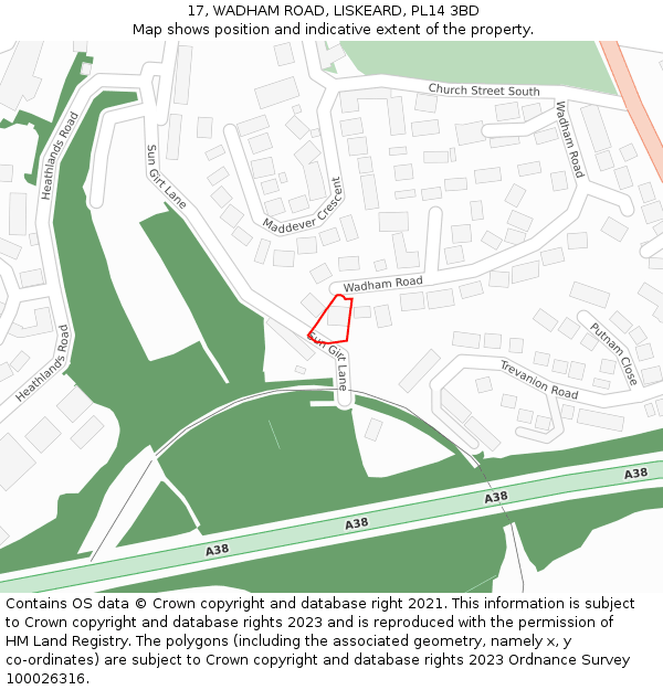 17, WADHAM ROAD, LISKEARD, PL14 3BD: Location map and indicative extent of plot