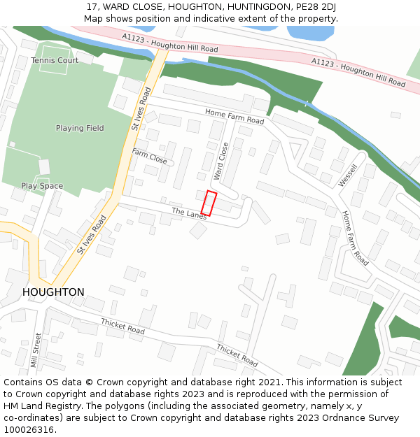 17, WARD CLOSE, HOUGHTON, HUNTINGDON, PE28 2DJ: Location map and indicative extent of plot