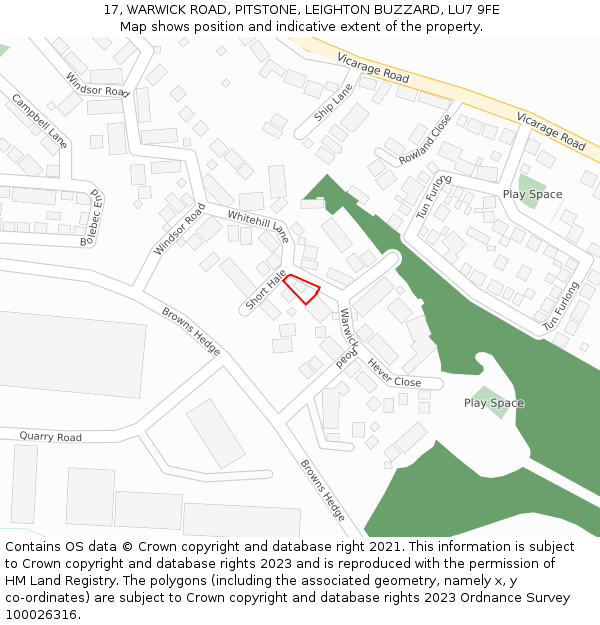 17, WARWICK ROAD, PITSTONE, LEIGHTON BUZZARD, LU7 9FE: Location map and indicative extent of plot