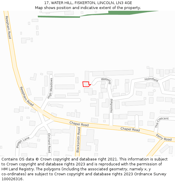 17, WATER HILL, FISKERTON, LINCOLN, LN3 4GE: Location map and indicative extent of plot