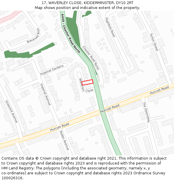 17, WAVERLEY CLOSE, KIDDERMINSTER, DY10 2RT: Location map and indicative extent of plot