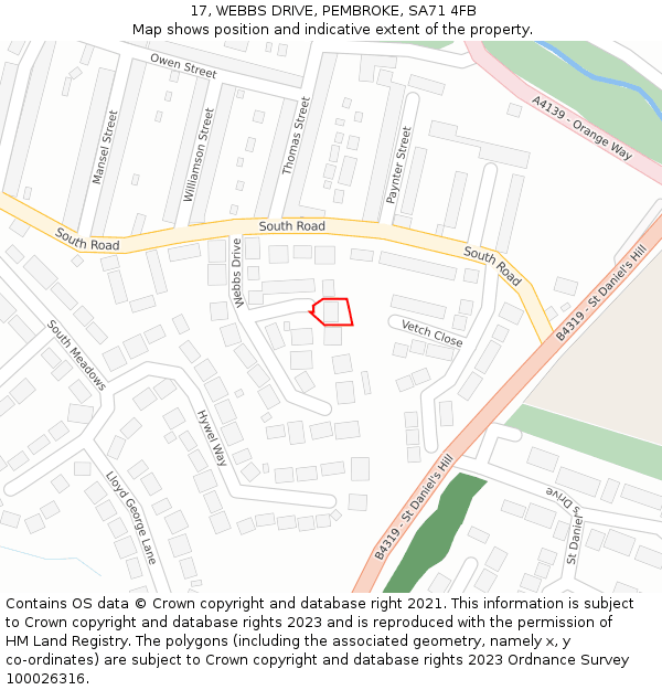 17, WEBBS DRIVE, PEMBROKE, SA71 4FB: Location map and indicative extent of plot