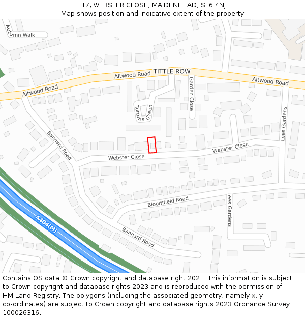 17, WEBSTER CLOSE, MAIDENHEAD, SL6 4NJ: Location map and indicative extent of plot