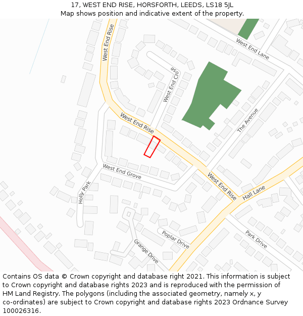 17, WEST END RISE, HORSFORTH, LEEDS, LS18 5JL: Location map and indicative extent of plot