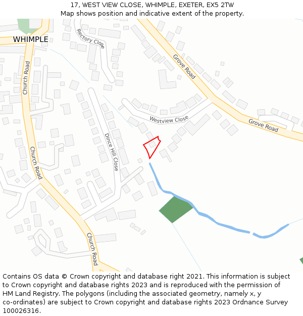 17, WEST VIEW CLOSE, WHIMPLE, EXETER, EX5 2TW: Location map and indicative extent of plot