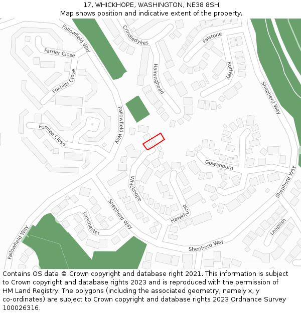 17, WHICKHOPE, WASHINGTON, NE38 8SH: Location map and indicative extent of plot