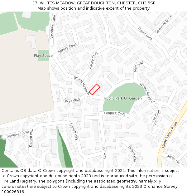 17, WHITES MEADOW, GREAT BOUGHTON, CHESTER, CH3 5SR: Location map and indicative extent of plot