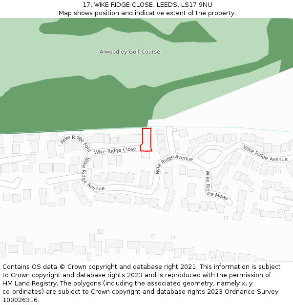 17, WIKE RIDGE CLOSE, LEEDS, LS17 9NU: Location map and indicative extent of plot