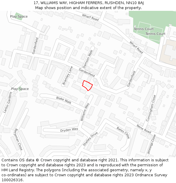 17, WILLIAMS WAY, HIGHAM FERRERS, RUSHDEN, NN10 8AJ: Location map and indicative extent of plot