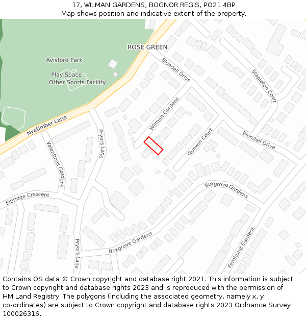 17, WILMAN GARDENS, BOGNOR REGIS, PO21 4BP: Location map and indicative extent of plot