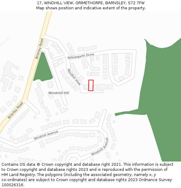 17, WINDHILL VIEW, GRIMETHORPE, BARNSLEY, S72 7FW: Location map and indicative extent of plot