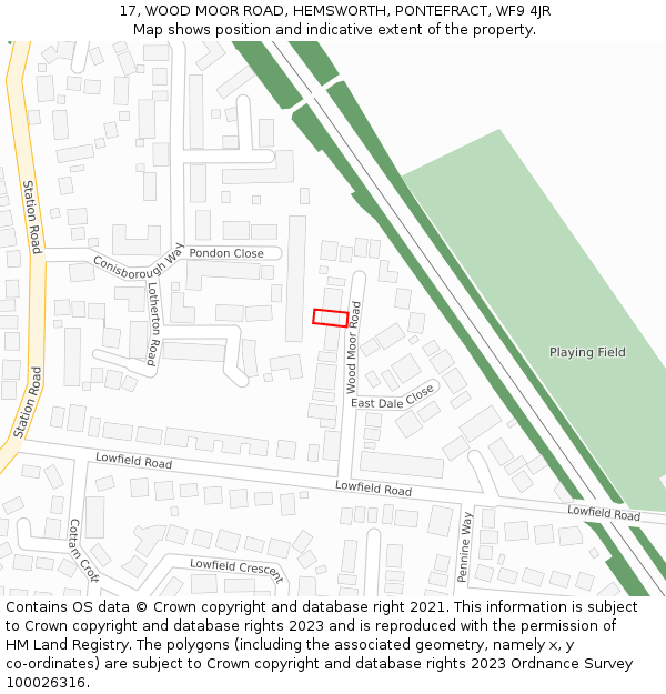 17, WOOD MOOR ROAD, HEMSWORTH, PONTEFRACT, WF9 4JR: Location map and indicative extent of plot