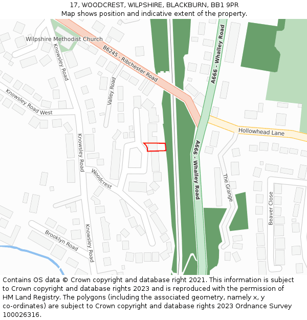 17, WOODCREST, WILPSHIRE, BLACKBURN, BB1 9PR: Location map and indicative extent of plot