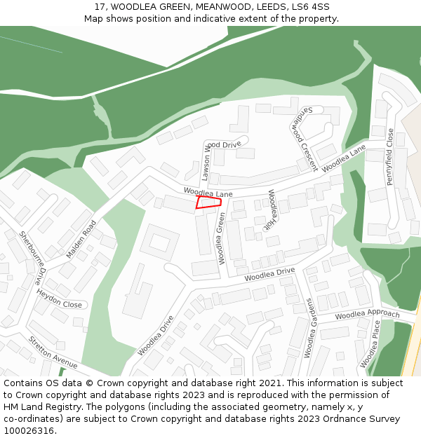 17, WOODLEA GREEN, MEANWOOD, LEEDS, LS6 4SS: Location map and indicative extent of plot