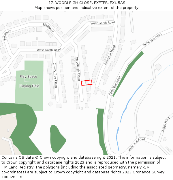 17, WOODLEIGH CLOSE, EXETER, EX4 5AS: Location map and indicative extent of plot