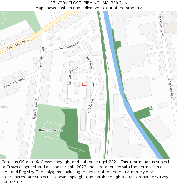 17, YORK CLOSE, BIRMINGHAM, B30 2HN: Location map and indicative extent of plot