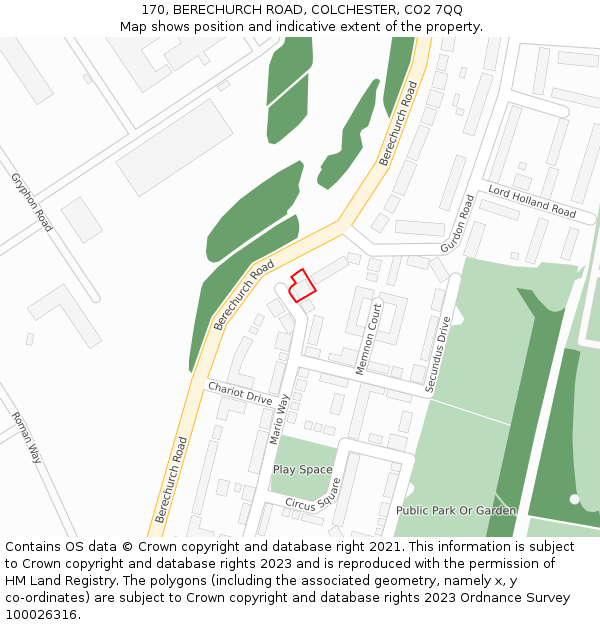 170, BERECHURCH ROAD, COLCHESTER, CO2 7QQ: Location map and indicative extent of plot