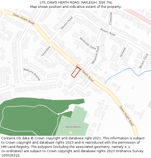 170, DAWS HEATH ROAD, RAYLEIGH, SS6 7NL: Location map and indicative extent of plot