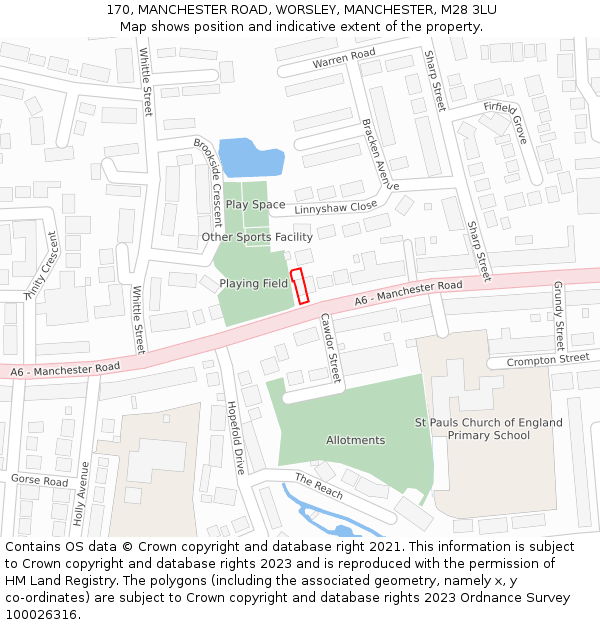 170, MANCHESTER ROAD, WORSLEY, MANCHESTER, M28 3LU: Location map and indicative extent of plot