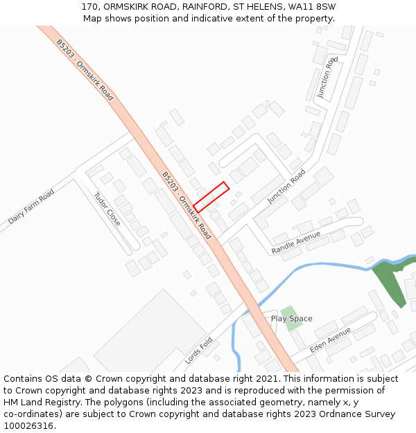 170, ORMSKIRK ROAD, RAINFORD, ST HELENS, WA11 8SW: Location map and indicative extent of plot