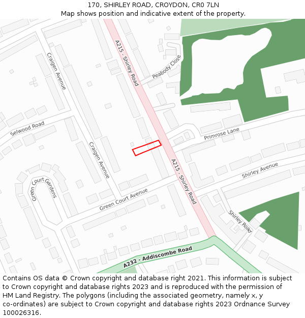 170, SHIRLEY ROAD, CROYDON, CR0 7LN: Location map and indicative extent of plot