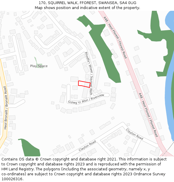 170, SQUIRREL WALK, FFOREST, SWANSEA, SA4 0UG: Location map and indicative extent of plot