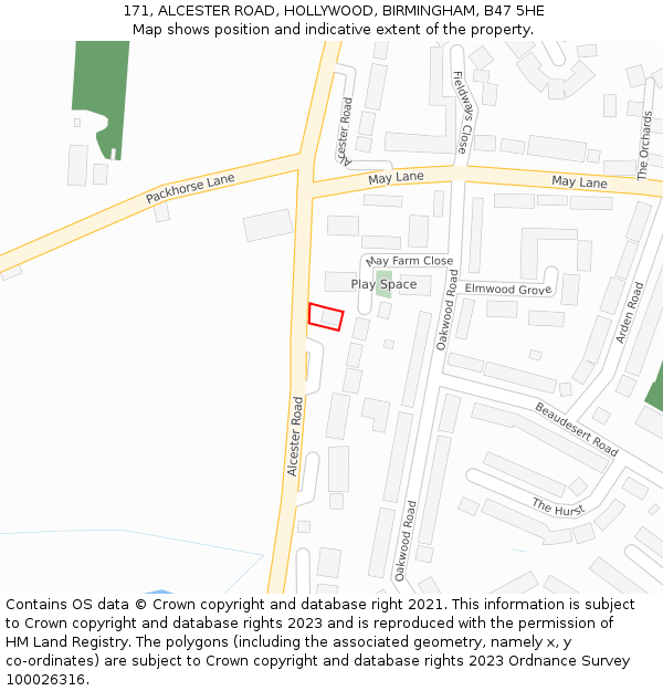 171, ALCESTER ROAD, HOLLYWOOD, BIRMINGHAM, B47 5HE: Location map and indicative extent of plot