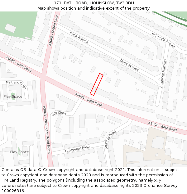 171, BATH ROAD, HOUNSLOW, TW3 3BU: Location map and indicative extent of plot