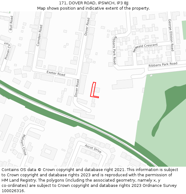 171, DOVER ROAD, IPSWICH, IP3 8JJ: Location map and indicative extent of plot