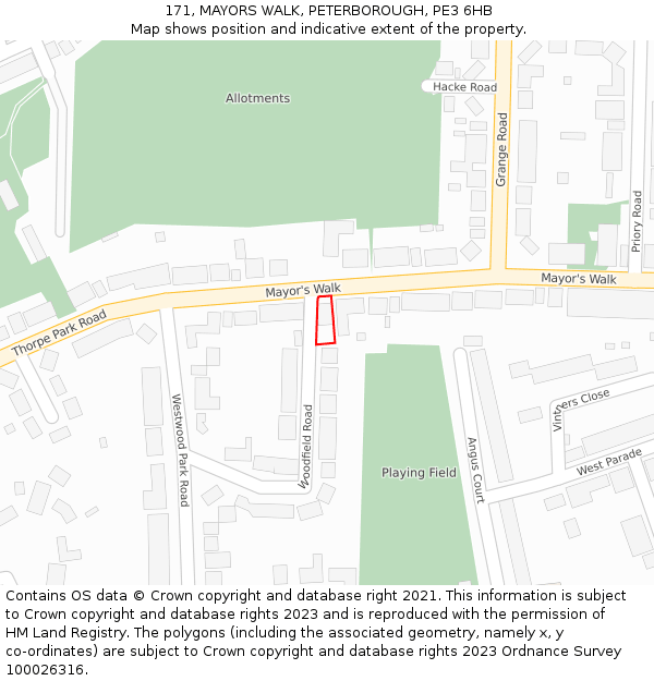 171, MAYORS WALK, PETERBOROUGH, PE3 6HB: Location map and indicative extent of plot