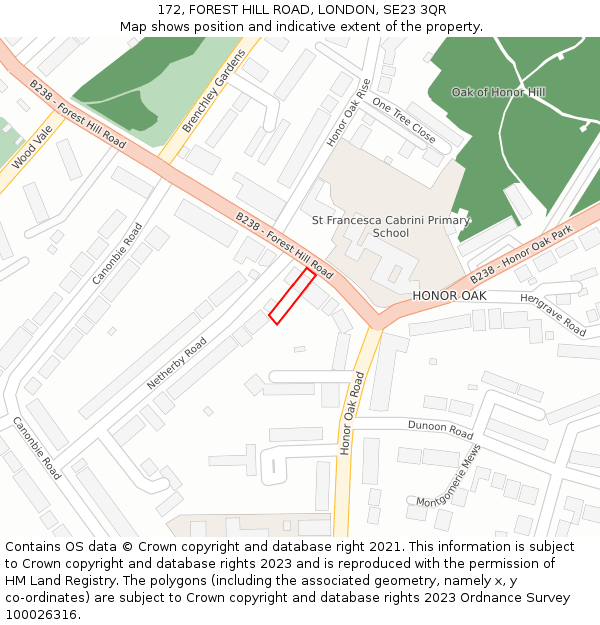 172, FOREST HILL ROAD, LONDON, SE23 3QR: Location map and indicative extent of plot